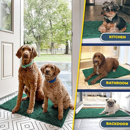 Muddy Mat® | Super Absorbent Door Mat Indoor, Microfiber Quick Dry Chenille Entryway Rug, Non-Slip Front Door Mat, Indoor Mats for Entryway, Machine Washable Pet Rug, Dark Green XXXL 72"X48"