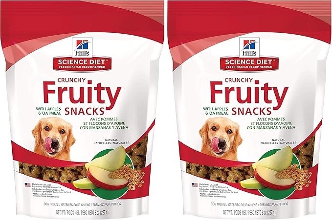 Hill's Natural Fruity Crunchy Snacks,All Life Stages,Great Taste,Dog Treats,Apples & Oatmeal,8 oz Bag,(Pack of 2)