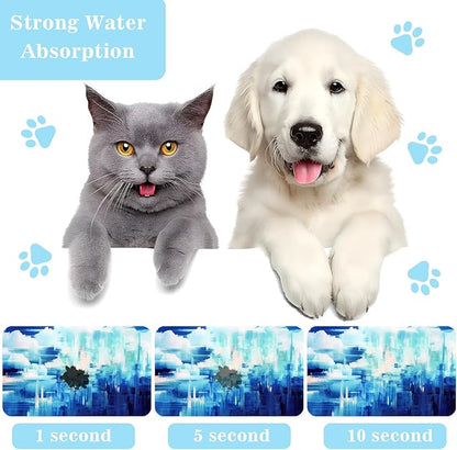 Dog Food Mats for Floors Waterproof Mat for Cat Food and Water Bowls - Absorbent Quick Dry Non Slip Mat for Pet Feeding