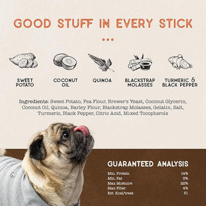 Dog Treat Naturals Superfood Sticks, Sweet Potato & Quinoa, 10oz Bag | Dog Chew Sticks | All-Natural, Pet Training Treats | Joint-Skin-Coat Health | USA Made
