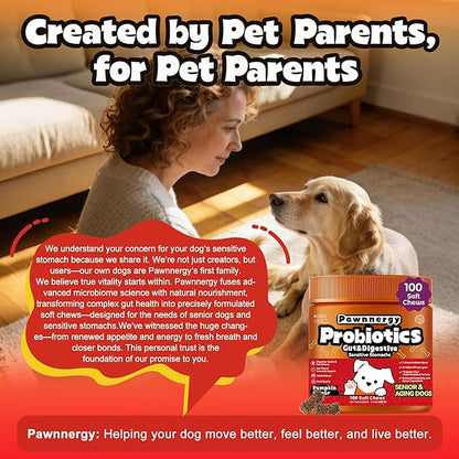 Probiotics for Dogs - Improve Gut Health, Digestive, Immunity, Yeast Balance, Solid Stool - with Prebiotics - Reduce Diarrhea, Gas, Bad Breath, Constipation, Allergy - Ideal for Senior Dogs (5+ Years)