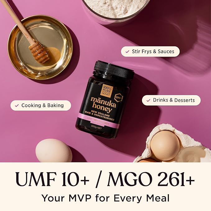 Manuka Honey UMF 10+ (MGO 261+) 100% Pure New Zealand - Certified, Raw, 17.6 Oz (500g)