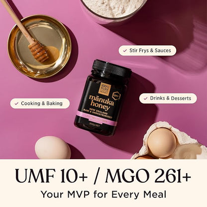 Manuka Honey UMF 10+ (MGO 261+) 100% Pure New Zealand - Certified, Raw, 17.6 Oz (500g)