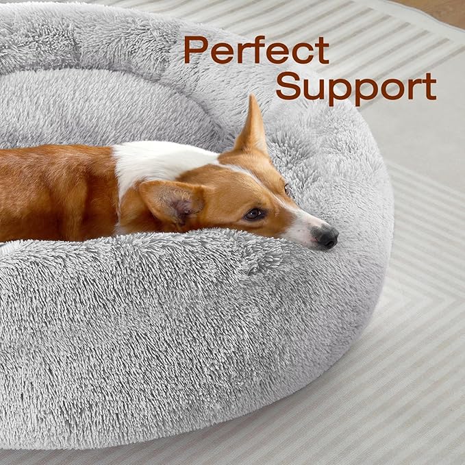 JOLLYVOGUE Dog Beds Large Sized Dog, 36 inches Calming Soft Anti-Anxiety Donut Dogs Bed, Washable Round Fluffy Cushion for Large Pets, Fits up to 80 lbs Pets