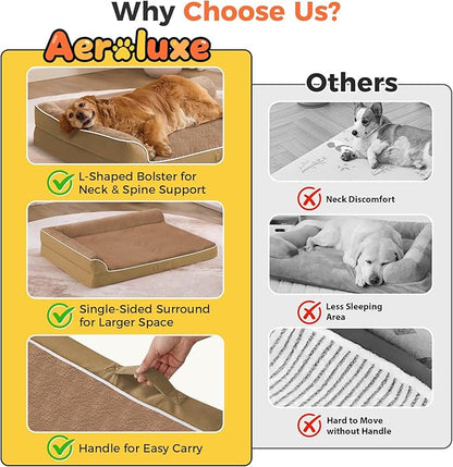 Dog Bed Large Sized Dogs, Orthopedic Dog Bed for Large Dogs, Waterproof Pet Bed with Washable Removable Cover, L-Shaped Pet Couch with Portable Handle 36"x27"x6.5", Camel