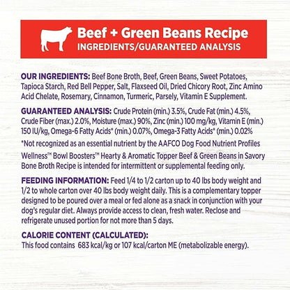 Wellness Bowl Boosters Hearty Topper Wet Dog Food for Small, Medium, and Large Breeds, Grain Free, Natural, Beef and Green Beans Recipe, 5.5 oz, Pack of 12