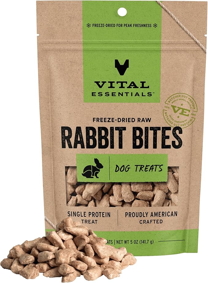 Vital Essentials Freeze Dried Dog Treats | Rabbit Bites, Single Protein | Premium Quality | Grain Free Training Treats for Dogs, 5 oz Bag
