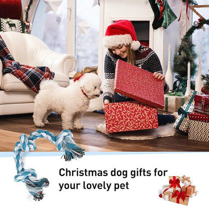 SZEE 2Pcs Dog Rope Toys for Small Breeds, 14 in 3 Knots Chew Rope Toy for Dogs, Pull Toy for Tug of War, Energy Release, Boredom Relief and Teeth Cleaning (Green & Blue)
