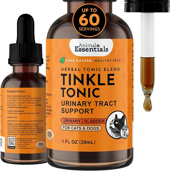Animal Essentials Tinkle Tonic - Dog & Cat Urinary Tract Support, Kidney Supplement, Supports Urinary Tract, Bladder Health for Pets, with Marshmallow - 1 fl oz