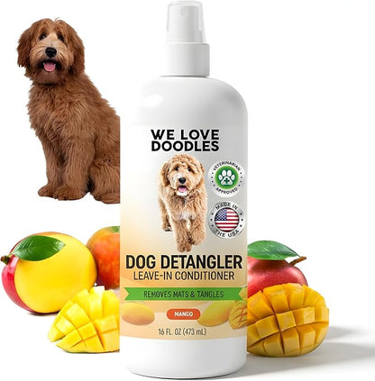 We Love Doodles Dog Detangler Spray - Leave-in Conditioner for Dogs - Dog Detangling Spray - Dematting Spray for Dogs - Tangle Remover - Made in The USA - Large 16 fl oz (Mango)