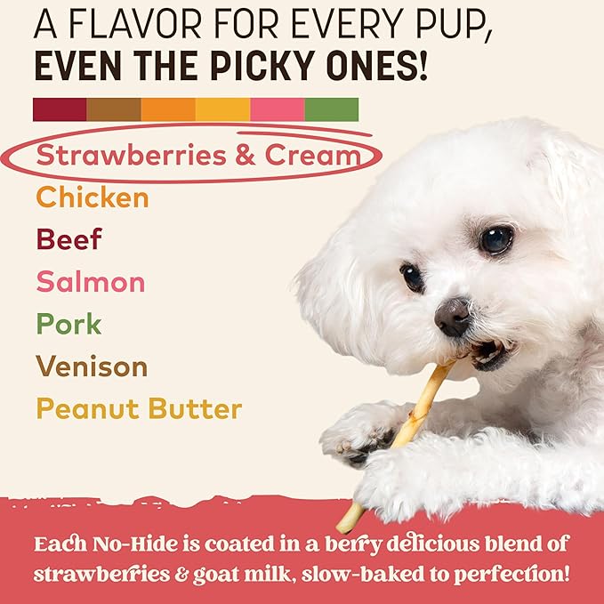 Earth Animal No-Hide Stix Strawberries & Cream Vegetarian Recipe Natural Rawhide Alternative Dog & Cat Chews, 20 Pack Value Pack