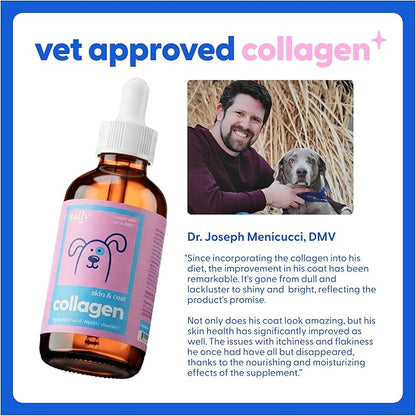 Taily Liquid Collagen for Dogs Skin and Coat Supplement, Cats | Taily Liquid Premium Grass-fed Collagen | Itch Relief for Dogs with Allergies, Biotin, Vitamin C and Hyaluronic Acid | Made in USA