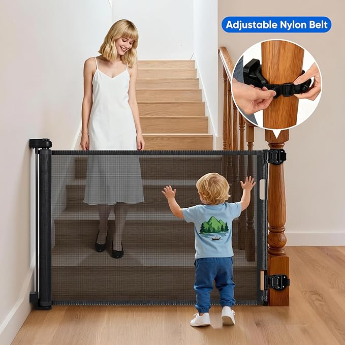 2Pcs Baby Gate Stair Railing Banister Adapter, Fits 1.9-4.72'' Diameter Universal Banisters, Wide Square/Round Railings No-Drilling Mounting Fittings for Retractable Gates,Adjustable Fixed Strap
