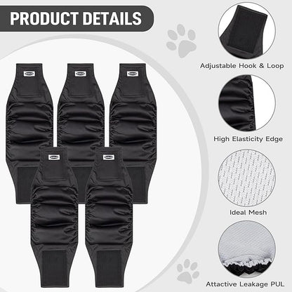 Tuiskusa Male Dog Diapers, High Absorbing Dog Belly Bands for Male Dogs, Washable Reusable Dog Male Wraps(5 Pack)