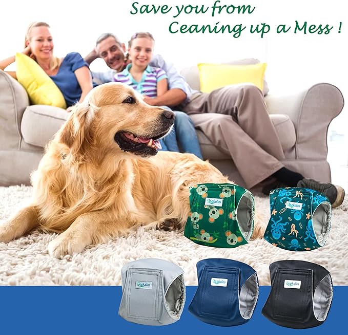 Leekalos Male Dog Diapers, Dog Belly Bands for Male Dogs Wraps Washable Doggie Diapers High Absorbing Belly Bands（5 Pack） (Octopuses+Plain, Small(11"-14"))