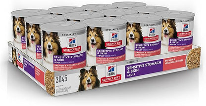 Hill's Science Diet Adult Sensitive Stomach & Skin Wet Dog Food, Salmon & Vegetable, 12.8 oz. Cans, 12-Pack