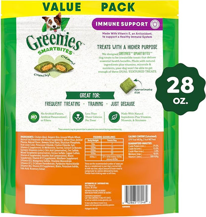 Greenies Smartbites Soft Dog Treats, Dog Immune Support Crunchy & Soft, Chicken Flavor, 28 oz. Pack