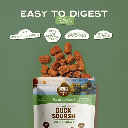 Smart Cookie All Natural Dog Treats - Duck & Squash - Training Treats for Dogs & Puppies with Allergies, Sensitive Stomachs - Soft Dog Treats, Chewy, Grain Free, Made in USA - 5oz, Pack of 3