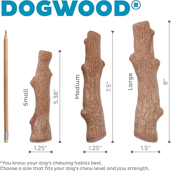 Pupstages by Petstages Dogwood Breath Dog Chew Toy – Real-Wood Blend, Moderate Chewers, Large, 8", 2-Pack (Natural & Mint Flavors)
