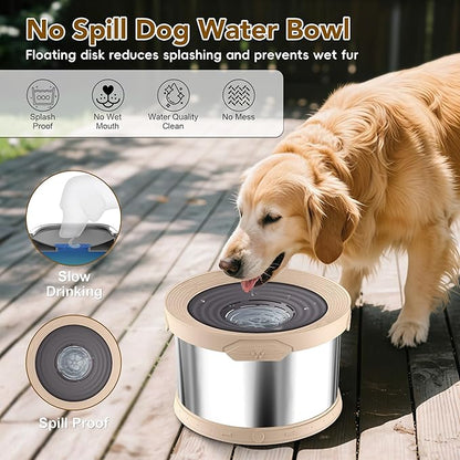 UPSKY Dog Water Bowl No Spill 12L Stainless Steel, 3.17 Gallon Large Capacity Spill-Proof Dog Bowls, Non-Slip Slow Drinking Anti-Splash Bowl for Large Messy Drinkers, No Mess Indoor/Outdoor Use, Beige