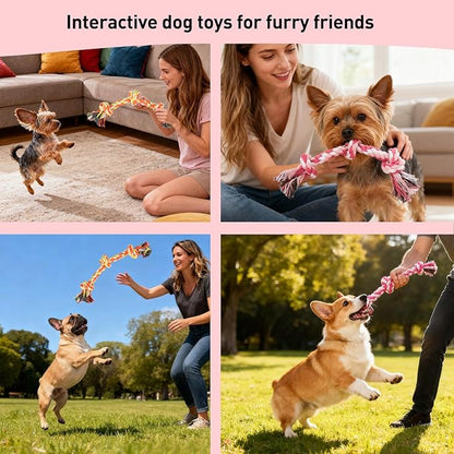 SZEE 2Pcs Dog Rope Toy for Small Breeds, 14 in 3 Knots Chew Rope Toys for Dogs, Pull Toy for Tug of War, Energy Release, Boredom Relief and Teeth Cleaning (Pink & Orange)