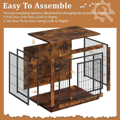Greesum Modern Dog Crate Furniture That Doubles as a Side Table - Sturdy Wooden Kennel with Double Door Design, Equipped with Soft Cushion & Chew-Resistant Resign, Suitable for Dogs