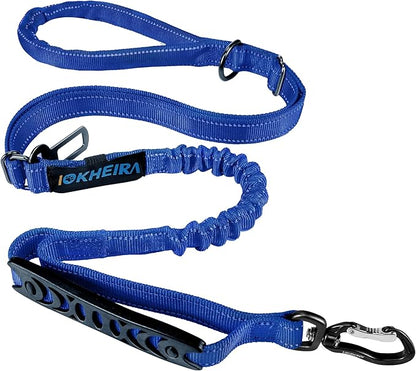IOKHEIRA Multifunctional Dog Leash for Large & Medium Dogs, Adjustable with Car Seatbelt, 4-6 FT Strong Bungee (Blue)