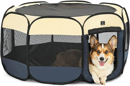 Dog Playpen for Small Dogs & Puppies, 40.55" Portable Indoor Outdoor Puppy Playpen with Bowl, Waterproof Floor, Foldable Pop-Up Pet Pen for Home, Travel & Daily Use