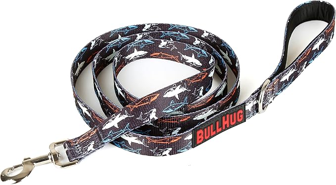 BULLHUG 6 FT Bulldog Leash with Padded Handle. Perfect for Bulldogs, French Bulldogs, Pugs & All Breeds. Leashes for Walking, Training Lead for Bulldogs (Shark)