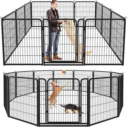 Kfvigoho Dog Playpen Outdoor Extra Wide 12 Piece Panels Heavy Duty Dog Fence 47" Height Anti-Rust with Doors Portable for RV Camping Yard, Total 32FT, 79 Sq.ft, Snowy Black