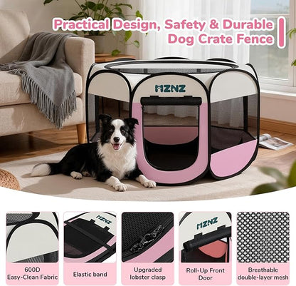 Dog Playpen, Portable Puppy Pet Crate Indoors for Small/Medium/Large Dogs Cats Rabbits, Foldable Dog Cage Enclosure for Outdoor, Pop Up Dogs Tent Kennel with Carrying Case, Pink
