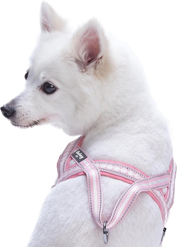 Blueberry Pet 4 Colors Soft & Comfy 3M Reflective Jacquard Padded Dog Harness, Chest Girth 30" - 38.5", Pink, Large, Adjustable Harnesses for Dogs