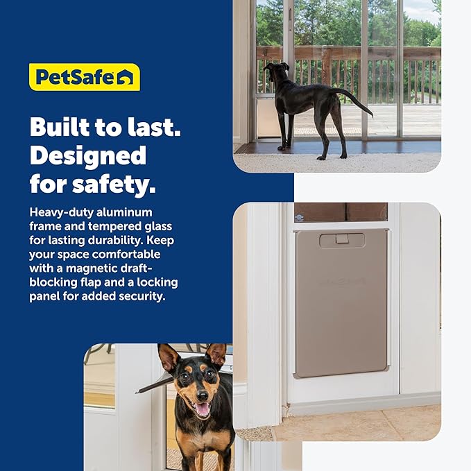PetSafe Sliding Glass Pet Door - No-Cut DIY Install Doggy Door for Renters - Aluminum Frame - Adjustable Height 75 7/8" to 80 11/16" - Ideal for Medium Dogs Up to 40 lb - Black