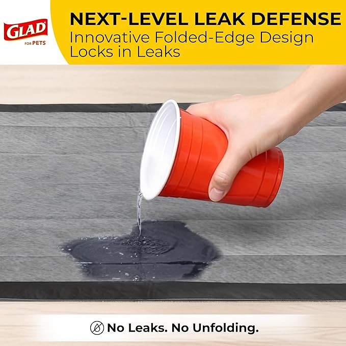 Glad for Pets Extra Large Charcoal Dog Training Pads, Absorbent Leak Proof Pee Pads for Dogs and Puppies, Odor Control Potty Pads with Activated Carbon, 28 x 30 Inches, 30 Count - 6 Pack