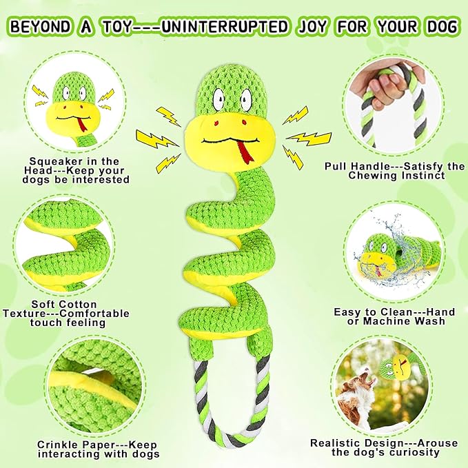 Squeaky Dog Toys, Chew-Resistant Dog Rope Toy with Squeaker & Crinkle Paper, Interactive Squeaky Tug of War Doggie Toy, Dog Toys for Small, Medium, and Large Dogs Daily Companionship