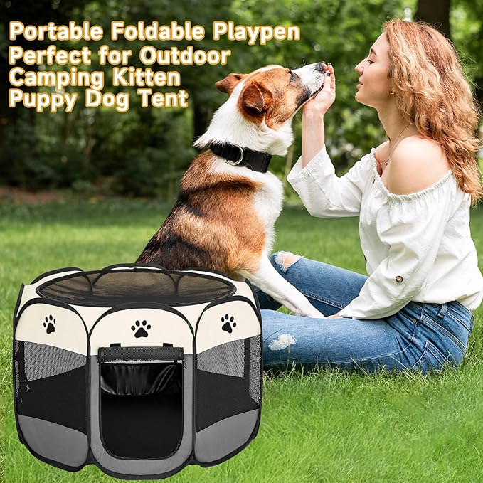 Dog Playpen, Pet Puppy Playpen Indoor for Small Dogs Tent Crates Cage Outdoor, Portable Pop Up Dog Kennel Playpen Cat Tent for Dogs/Cats/Rabbits, Removable Zipper Top, Grey