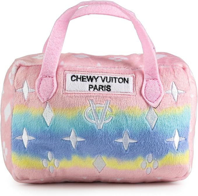 Haute Diggity Dog Chewy Vuiton Handbag Plush Squeaky Dog Toy, Soft Durable Designer-Inspired Stuffed Puppy Chew Toys for Small & Medium Dogs, Machine-Washable (Pink Ombre) Large