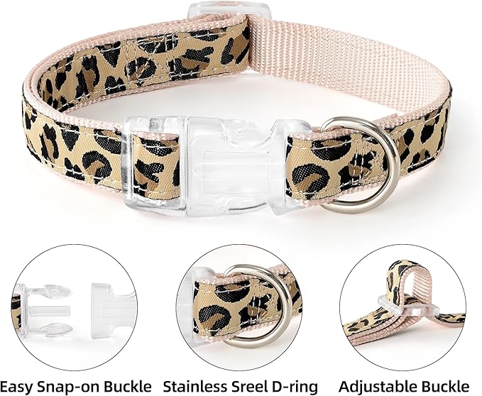 Mile High Life Leopard Dog Harness Collar Leash Set, Adjustable No Pull Dog Halter Harness for Small Breed Dogs, Easy Control for Training Walking (Beige, XS Chest 9"-15", Neck 8"-12")