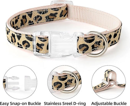Mile High Life Leopard Dog Harness Collar Leash Set, Adjustable No Pull Dog Halter Harness for Small Breed Dogs, Easy Control for Training Walking (Beige, S Chest 11"-18", Neck 10"-14")