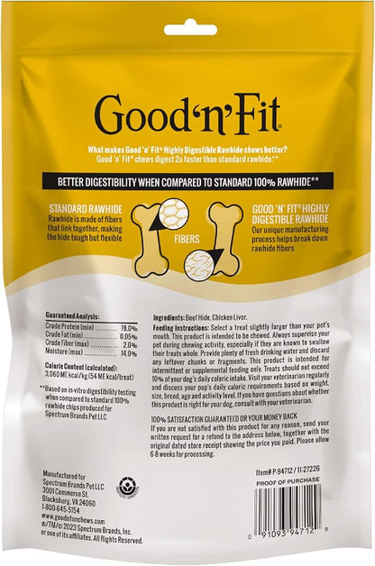 Good n Fit Small Rolls with Real Chicken Liver Flavor, 6 Count, Long-Lasting Highly Digestible Rawhide Chews for Dogs (Pack of 4)