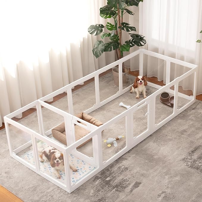 Acrylic Dog Playpen Indoor, Cloud Design Clear Dog Play Pen for Puppies and Small Dogs, Easy Assembly & Clean Puppy Pen (23.6", 16 Panels, White)
