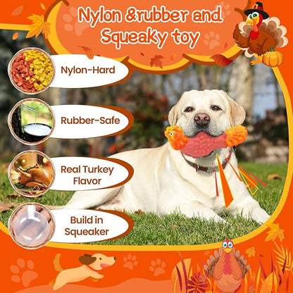 WinTour Tough Dog Toys for Aggressive Chewers, Dog Chew Toys for Large Dogs, Turkey Indestructible Squeaky Dogs Toy to Keep Them Busy