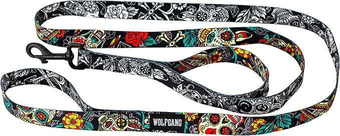 Wolfgang Heavy Duty Dog Leash, Pull-Tested for Walking & Training, LosMuertos Print, Dual Handle Large