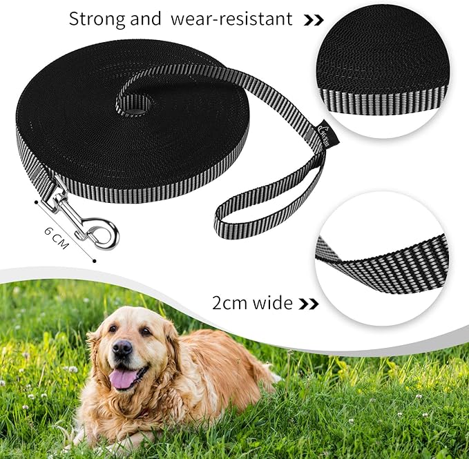 Hi Kiss Dog/Puppy Obedience Recall Training Agility Lead - 15ft 20ft 30ft 50ft 100ft Training Leash - Great for Training, Play, Camping, or Backyard(50ft,Black_White)