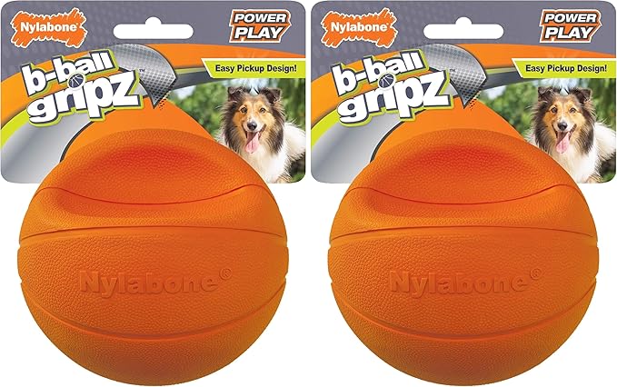 Nylabone Power Play Gripz Felt Basketball Rubber Fetch Toy, Squeaky Ball for Dogs, Medium (1 Count) (Pack of 2)