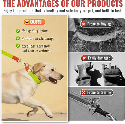 Dog Collar and Leash Set with Metal Quick Release Buckle, Adjustable, Breathable Nylon, Durable, Soft and Comfortable, No Pull for Walking and Training, Fluorescent Yellow, XL (16.9"-26")