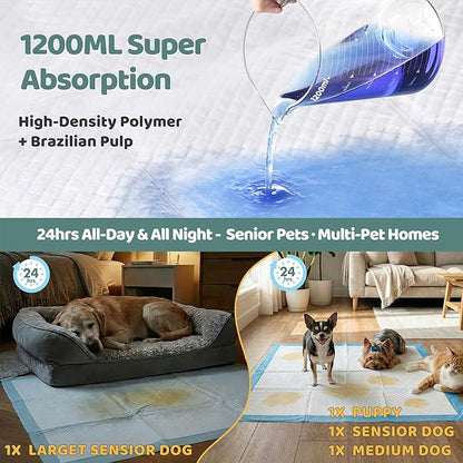 Gimars XL 6-Layer Ultra Absorbent 1200ml 48-Hour Leak-Proof Dog Pee Pads, Quick Dry Extra Large Puppy Pads for Puppy Training, Senior & Incontinent Dogs, Cats, Overnight Use, 28"x34", 30 Count