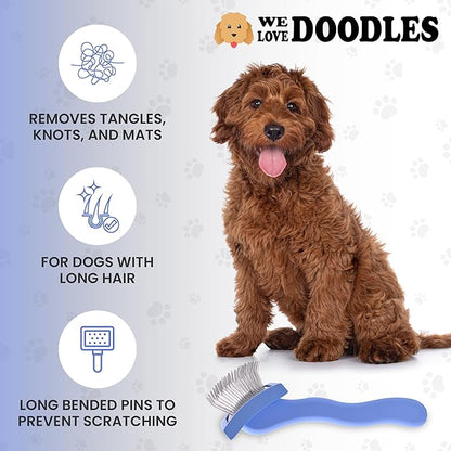 Slicker Brush for Dogs, Dog Grooming Supplies - Best Doodle & Poodle Brush for Haired Dogs - Goldendoodle Pin Detangler for Dematting (Small Curved)