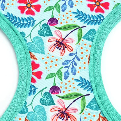 Moonpet Step in Dog Harness Leash Set- All Weather Reflective No-Pull Floral Pattern Padded Mesh Vest Harness for Cats Puppy Extra-Small Small Medium Large Dogs - Verdure Flower - L