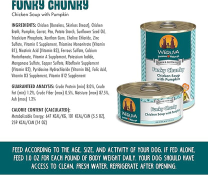 Weruva Classic Dog Food, Funky Chunky Chicken Soup with Chicken Breast & Pumpkin in Gravy, 14oz Can (Pack of 12)